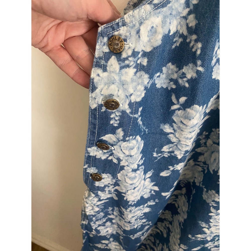 Blue Floral Cotton Denim Sleeveless Jumper Dress Plus Size 2X - Picture 5 of 8